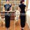 High-end customized Chinese traditional elegant navy long cheongsam dress