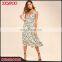 Fashion Summer Leopard Print Midi Dress Deep v Woman Dress