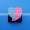 Silver plating half heart shape enameled pink and blue color embossed brand logo metal badge