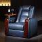 Modern style real leather home theater OKIN motor cinema recliner sofa with power headrest and oak tray table