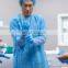 Best price disposable protective medical isolation gown blue sms 35 gsm hospital uniforms with knitted cuffs