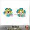 Green Enamel Gold Plated Flower Earrings