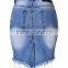 professional jeans manufacture guangzhou china girls Women's High Waist Hole Jean Skirts Pencil denim Skirt