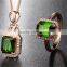 18K rose gold inlay natural colorful gemstone green tourmaline ring pendant necklace jewellery set