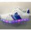 Fashionable white PU led light sneakers light and soft for men and women kids runners