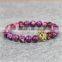 KJL-0020 Purple Color Natural Stone Bead Lion Head Bracelet,Women And Men Jewelry,Elastic Rope Chain