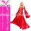 Red Lace Up Dress Evening Gown With Long Sleeve for ladies