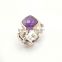 Two Tone 925 Silver Brass Ring With Amethyst