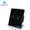 EU standard 110V/250V two gang one way black Crystal glass panel wall switch touch light switch