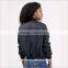 Plain Full Zip Winter Coat Rib Neck Formal Bomber Jacket Women