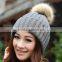 2014 New Women's Knit Cap Beanie Hat With Fur Korean Style Knitted Hat SV007977