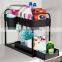 Under Sink Organizer, Sliding Cabinet Basket Organizer 2 Tier Under Bathroom Organizer with Hooks, Hanging Cup