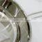 simple design stainless steel deep frying pan with glass lid and lines decor on body