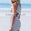 Hot selling high neckline stripe dress sleeveless fashion dress casual dress for women classic cut out stripe bodycon dress