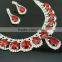 Wedding Bridal Prom Red Rhinetone Crystal Necklace Earrings Jewerly Set