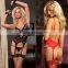 Women Bodystocking Lingerie Sheer Lace Mesh G-string Doll Handcuff Garter Hollow Out Sexy exotic apparel XXXL Bustier Red/Black