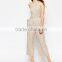 Linen Round Neckline Sleeveless Belt Waist Made in China Long Jumpsuit