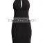 Black One piece Stretch fabric Jersey lace insert Dress Elegant, Backless Designer Dresses