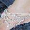 Silver tone Pink crystal pearl Anklets toe ring barefoot sandal PAYAL