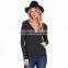 Wholesale Fashion Ladies Deep V-Neck Thin Ribbing Pullover Hoodies