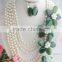 High Quality freshwater white pearl beads and smooth stone flower jewelry set