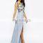 Fashion Lined Chiffon Embellished Wrap Front V-neck Formal Maxi Prom Dress With Thigh Split