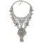 2016 Vintage Zinc Alloy Antique Silver Handmade Acrylic Rhinestone Statement Necklace