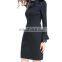 Black lace trumpet sleeves ladies day dress elegant office ladies dresses