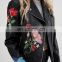 2017 Fashion factory price ladies embroider jacket women clothing pu/polyester leather jacket
