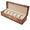 6 Slot Wooden Watch Box PU Leather Display Case Organizer Glass Jewelry Storage box