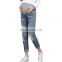 DiZNEW Custom Ladies Fashion Skinny Western Maternity Jeans Ripped