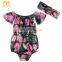 Baby Boho Romper With Kink Headband Off Shoulder Playsuit Floral Print Beach Jumpsuits