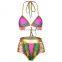 2019 hot sale printing bronzing straps African bikini hanging neck split swimsuit