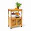 Bamboo wooden  trolley cart cabinet storage trolley with wheels kitchen furniture