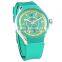 FT1418_GR Women charming green rubber strap special dial quartz movement analog wristwatch
