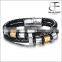 Men Jewelry Braided Leather Wrap Bracelet Stainless Steel Buckle Double Strand Wristband                        
                                                Quality Choice