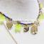 Gold Layered Set Necklace w/Blue Seedbead Copper Crystal Green Plastic Goldtone Charm Necklace 2016 Fashion Style Wholesale