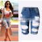 2016 Summer Fashion Women Bottom Hem Roll Up Short Pants Ladies Distressed High Waist Ripped Cool Stylish Jeans Half Pant Design