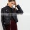 Pu Leather Motorcycle Jackets Black Leather Look Cropped Biker Jacket For Women Autumn Winter