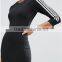 2017 Wholesale Best Selling Crew neck Raglan sleeves Ribbed cuffs retro styles Black Three Stripe Midi Dress