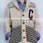 High Quality Boy's jacquard chunky knit warm cardigan with elegant shawl collar off-white sweater (BKNB01)