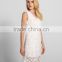2017 Summer Lace Sleeveless V Neck White Ladies dress