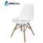 LS-4001 White Molded Eiffel Plastic Dining Chair With Wood Legs