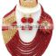 Red Champagne Crystal Beads Luxury Brooches Nigerian Jewelry Set