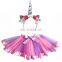 Light color tutu skirt and elastic flower headband set baby unicorn headband