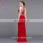 2017 New Arrival Design Floor Length Jursey Elastic Strap Beaded Red Prom Dress