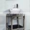 marble top vanity with metal shelf and support leg