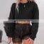 Custom print embroidery logo Long sleeve crew neck trendy french terry cotton sweatshirt crop tops
