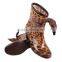100% PVC fashion woman leopard print rain boots with ribbon