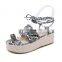women latest fancy design high heel snake print lace up platform wedges sandals shoes ladies animal print wedge shoe (LAJWG0006)